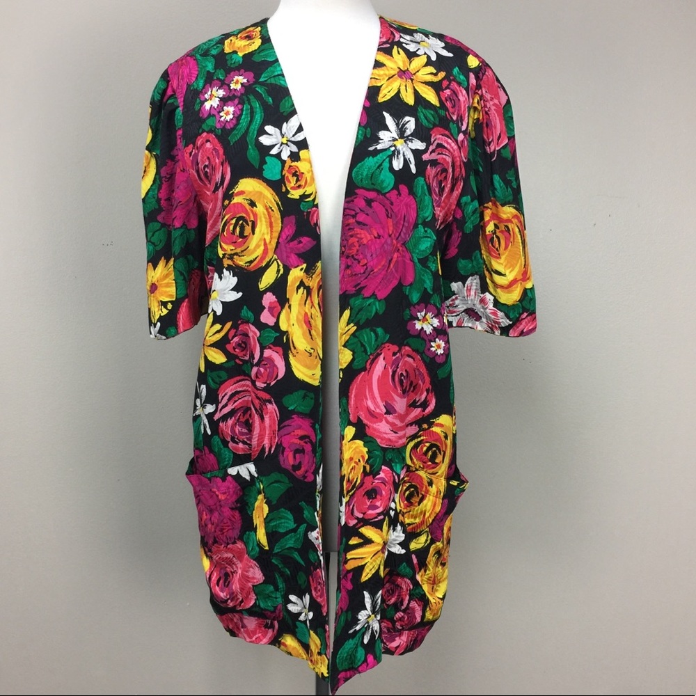 St Gillian Floral Open-Front Blazer 100% silk